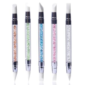 Sularpek 5Pcs Silicone Nail Art Acrylic Pen Brushes>Rhinestone Handle Double-Ended Pen for Design Foil Carving Drawing and 3D Effect Shaping Dotting Tools