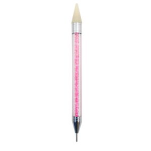 LOANPE 1 PACK Nail Rhinestone Picker Dotting Tool, Dual-ended Wax Tip Rhinestone tool, Pink Wax Pencil for Rhinestones