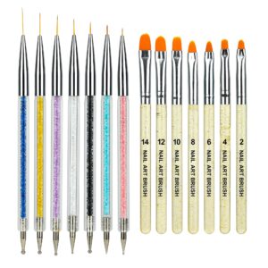 Mcduyant 14 Pcs Nail Designs Brushes Gel Nail Art Design Tool Set Poly Nail Brush Nail Art Point Drill Drawing Brush Pen Nail Dotting Tools Set