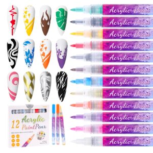 ASTONFOG Nail Art Pens Set>12 Colors 3D Nail Polish Pens Quick Dry Nail Art Painting Pen Drawing for Nails Art Design Manicure for Home & Salon DIY