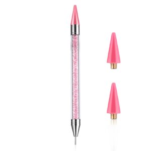 Prasacco Nail Rhinestone Picker Tool, Rhinestone Picker Dotting Pen Diamond Art Painting Dotting Pen Dual-end Rhinestones Pickup Tool for Nail Gems with 2 Extra Wax Tips Nail Art Tool (Pink)