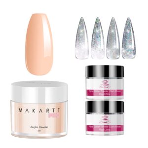 Makartt Acrylic Powder 2oz Nude Bundle with Makartt 2 Jars Chunky Glitter and Fine Glitter Set Silver Chome Nail Powde 10g Acrylic Nail Powder Professional Colored Acrylic Nail Supplies