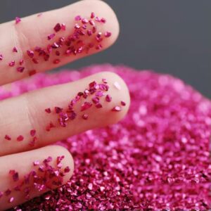 45 Gram Crushed Chips Powder Irregular Shape Nail Art Tips + Storag Box-Hot Pink