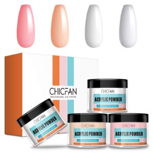 CHICFAN Professional Nail Acrylic Powder – 4 Colors Powder Set for Nail Extension & Encapsulation – 1.05oz x 4pcs /Gift Box