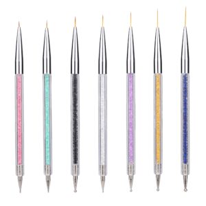 7 Pcs Nail Art Liner Brushes,Nail Art Point Drill Drawing Brush Pen Double Ended Dotting Tools Set,Dual-ended Painting Nail Design Brush Pen Include Liner Brushes and Dotting Pen 5/7/9/11/14/16/20 mm