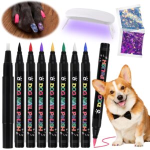 EBANKU Acrylic Paint Pens (water-based markers)>8 Colors Dog Nail Polish Pens Quick Dry Pet Nail Polish Set with Top Coat Nail Lamp Glitter for Pet Puppy Cat DIY Nails