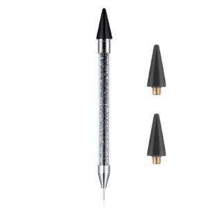 Prasacco Nail Rhinestone Picker Tool, Rhinestone Picker Dotting Pen Diamond Art Painting Dotting Pen Dual-end Rhinestones Pickup Tool for Nail Gems with 2 Extra Wax Tips Nail Art Tool (Black)