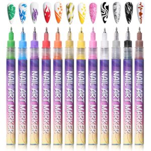 IONSGAKO Nail Art Pens Set Fine Tips 3D Nail Polish Pens Acrylic Paint Nail Drawing Liner Dotting Quick Drying Nail Art Markers Kit Tools for Professional Nail Art Design(12 Colors 0.5mm)