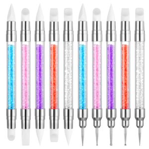 10pcs Silicone Nail Art Sculpture Pen，Dotting Tools Set Dual Tipped Silicone Nail Tools for Home Salon，Reusable Nail Design Tools，Silicone Clay Sculpting Tool 3D Effect Shaping Drawing Dotting Tools
