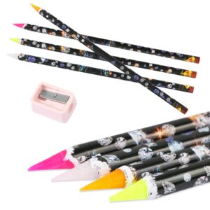 EVERMARKET 4 Pcs Diamond Paint Pen Rhinestone Picker Pencil Self Adhesive Resin Picker Dotting Wax Pencil Nail Point Drill Pen Gem Picker Tools for Nail Art DIY Decoration with Pencil Sharpener