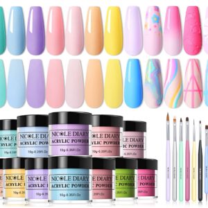 NICOLE DIARY Bundle – Acrylic Power Set 12 Colors Nude Pink and Glitter Acrylic Nail Powder + 12 Colors Acrylic Nail Powder Set> Spring Summer Colored Acrylic Powder for Nails DIY