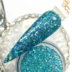 Luigi Teal Shards Dip Powder Acrylic Powder> Nail Art Designs> Manicure or Pedicure for Home or Salon Use. Long Lasting> Cruelty Free. 0.25 Oz Jar.