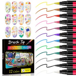 UAOE 12 Colors Nail Art Pens Nail Polish Pen Acrylic Quick Drying Glitter 3D Nail Tattoo Pens Set for DIY Nail Art Supplies Body Paint Temporary Tattoo Markers