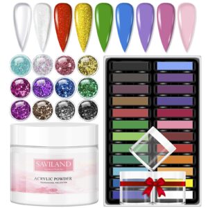 Saviland Acrylic Powder Set Professional – 120g Clear Acrylic Powder with 24 Colors Non-Toxic Soft Pastel Acrylic Nail Chalks Colored Acrylic Nail Powder Kit for Nails Extension