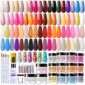 NICOLE DIARY Bundle – 36 Colors Acrylic Nail Powder Set with 3Colors Pink White Clear Acrylic Powder Starter Kit