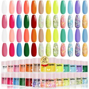 Morovan Acrylic Powder Set – 24 Colors Acrylic Powder Glitter Acrylic Nail Powder Professional Polymer Colored Acrylic Nail Powder for Acrylic Nail Extension Carving