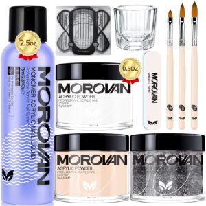 Morovan Acrylic Nail Kit – Acrylic Powder and Liquid Monomer Set Professional Nails Kit Acrylic Set for Beginners Acrylic Nail Powder Nail Forms Brush DIY Nail Extension – Black Nude Clear Colors