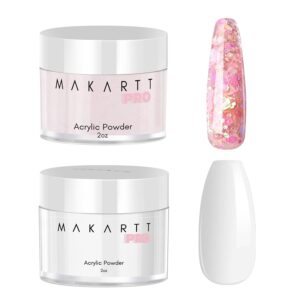 Makartt Pre Mixed Glitter Acrylic Powder Bundle with White Color Acrylic Nail Powder(2OZ)