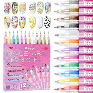 AOKELEON 12 Colors Nail Art Pens Set>3D Quick-Dry 0.5MM Acrylic Nail Polish Pens with Dotting Liner – Nail Design Kit for Home>Salon DIY Manicure Tools>Nail Art Drawing & Decoration