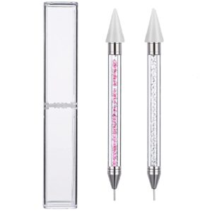 2 Pieces Rhinestone Picker Dotting Pen, Wax Pencil Pen Dual-ended Rhinestone Gems Crystals Studs Picker Dotting Pen Crystal Beads Handle Manicure Nail Art 5D DIY Decoration Tool