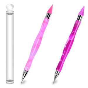 2PCS Wax Nail Rhinestone Picker Dotting Pen, BOMOQING Dual-Ended Wax Pencil for Rhinestones, Beads Gem Jewel Crystals Studs Picker Tool with Acrylic Handle, Nail Salon or Home Use (Pink Purple)