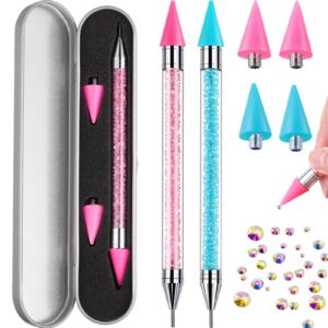 Tatuo 2 Pieces Nail Rhinestone Picker Dual Ended Wax Pen for Rhinestones Dotting Gems Crystals Studs Picker Crystal Beads Handle Manicure Nail Art DIY Making Tool (Pink, Aqua)