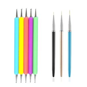 TOEDO Nail Art Design Dotting Painting Drawing Polish Brush Pen Tool with 5 PC 2 Way Dotting Pen Tool and 3PCS Nail Art Liner Brushes for DIY Nail Tips (5PCS Dotting Tools+3PCS Nail Liner Brushes)