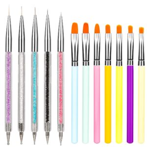 Waldd 12Pcs Nail Art Brushes Kit Double Ended Liner Brushes Gel Painting Dotting Acrylic Nail Brush Pens and Gel Nail Brush Nail Painting Brush Pen Set for Nail Art Design