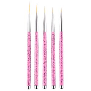 5 Pcs Nail Art Liner Brushes, 20/15/11/9/7mm Professional UV Gel Painting Nail Art Design Brush Pen Set Nail Art Point Drill Drawing Brush Pen Thin Nail Art Brush (Pink Marble)
